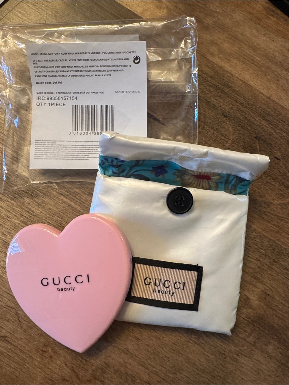 Gucci Pink Heart Compact with White Satin Pouch